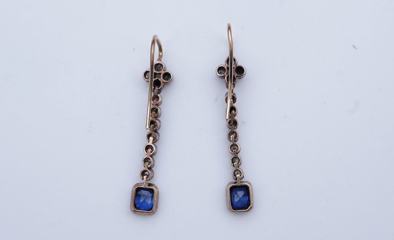 A pair of sapphire and diamond earrings, early 20th century
